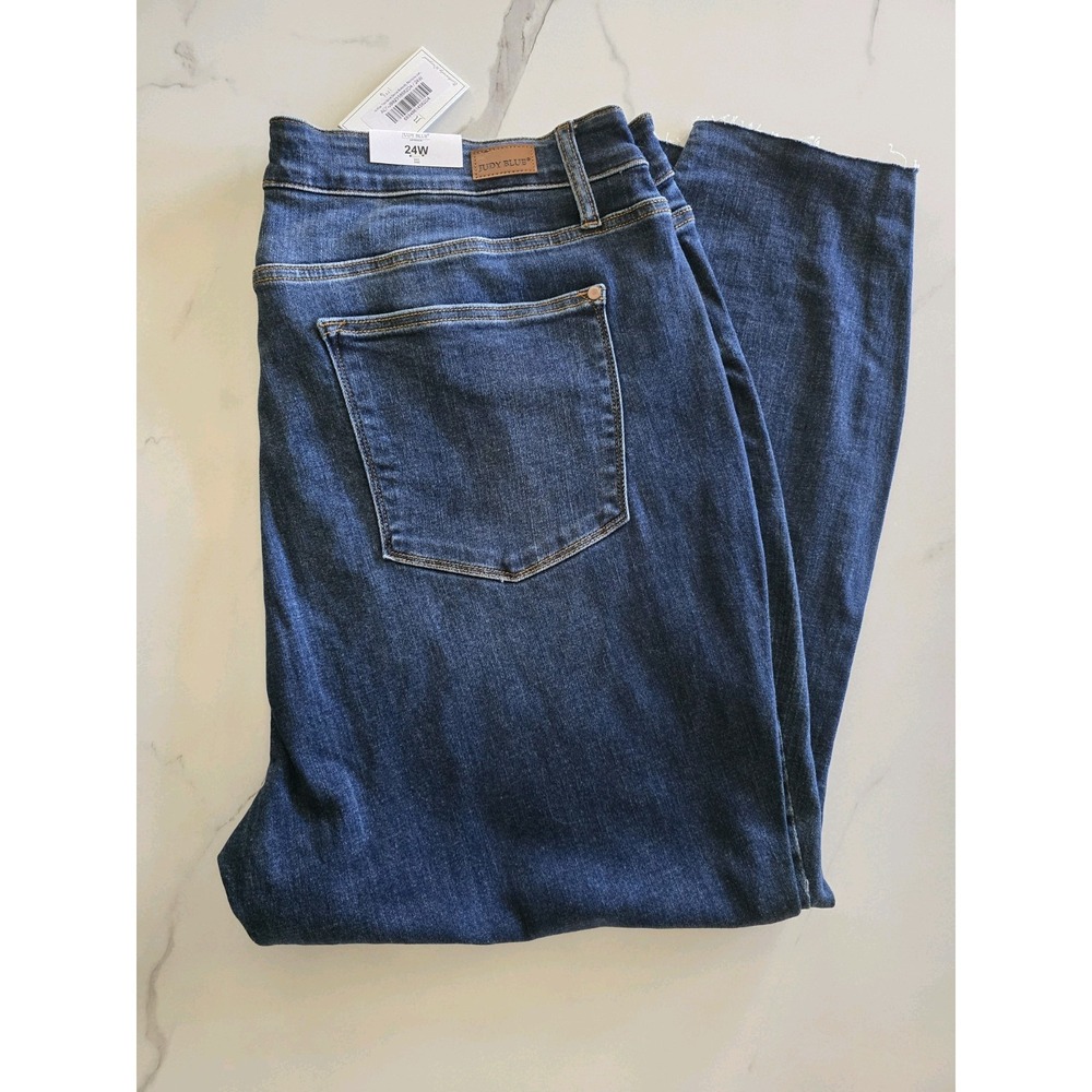 Judy Blue 24W High Waist Skinny Jeans Dark Wash Button Fly Raw Hem Plus Size NWT